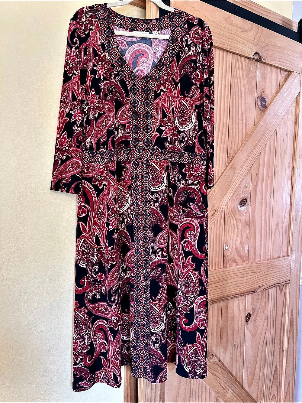 Susan Graver Paisley Midi Dress in Red & Black Size XL Like New